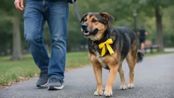 Listón amarillo en el collar de un perro: significado y cómo actuar